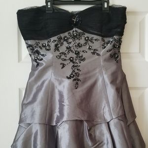 Onyx Size 12 Silver Black Beaded Cocktail Dress